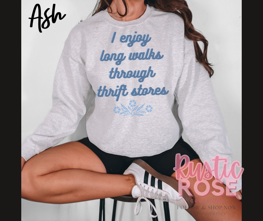 I enjoy long walks through thrift stores