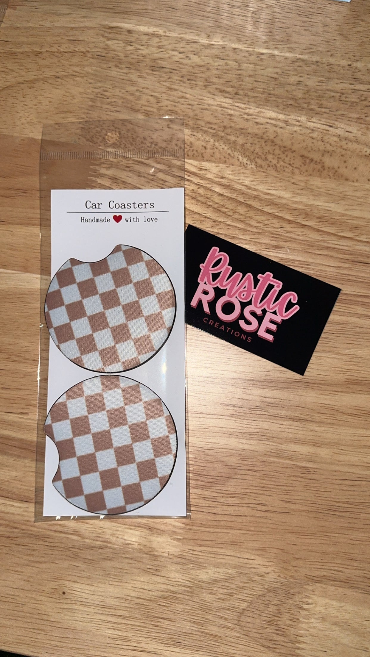 Brown/Tan Checkered  *Car Coaster*